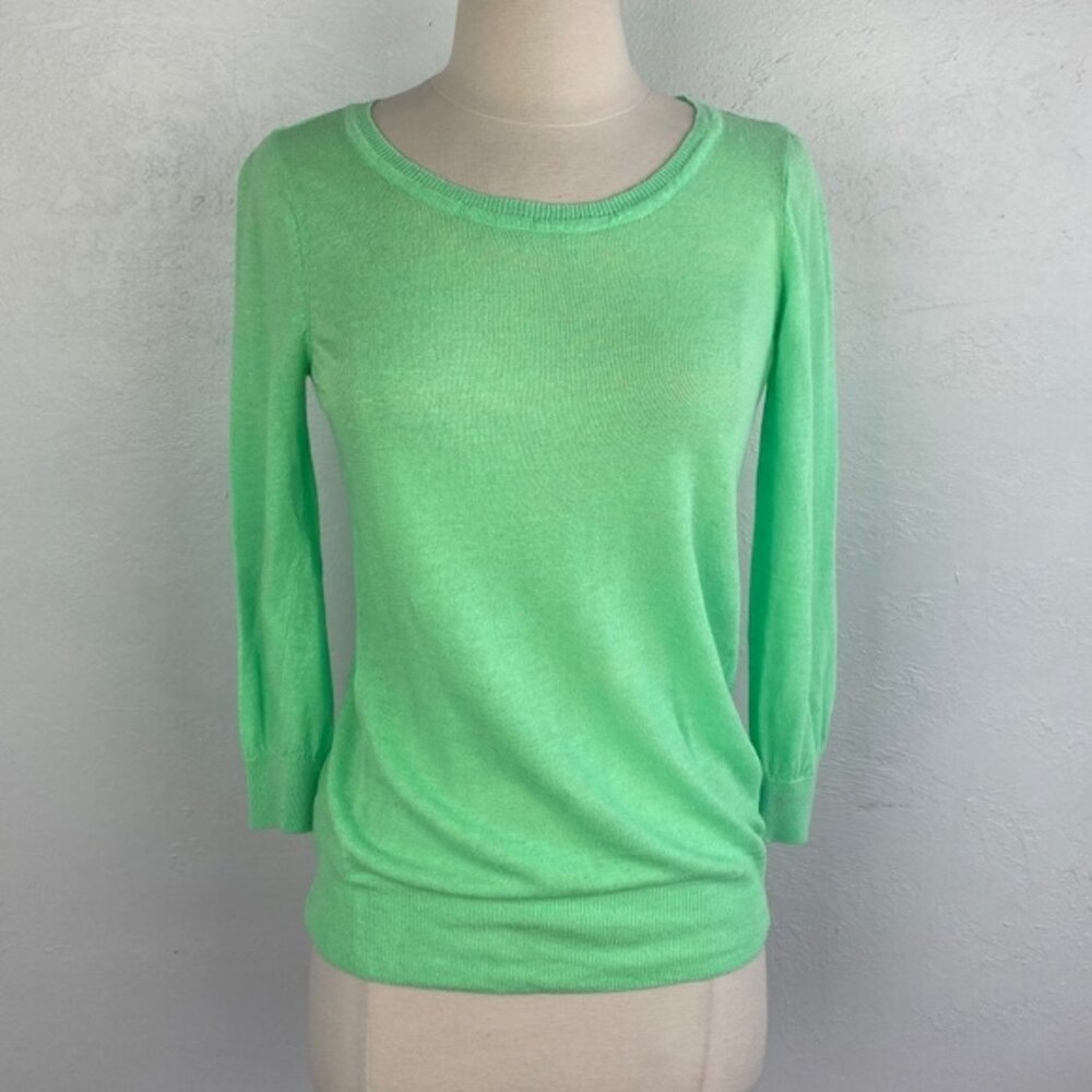 Olivia Sky Womens Sweater Medium Bright Green Linen Rayon Lightweight Pullover